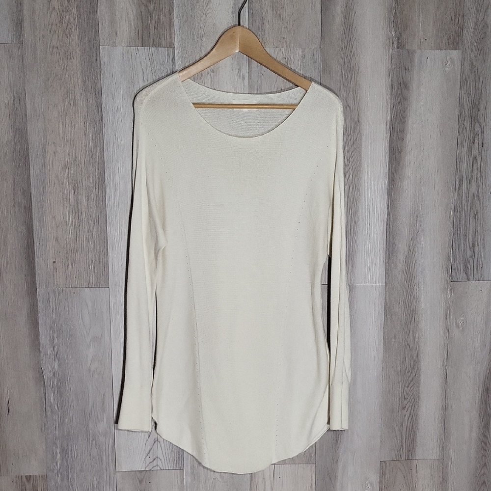 Lou & Grey Womens XS Cream Textured‎ Sweater Lightweight Long Ribbed Oversized